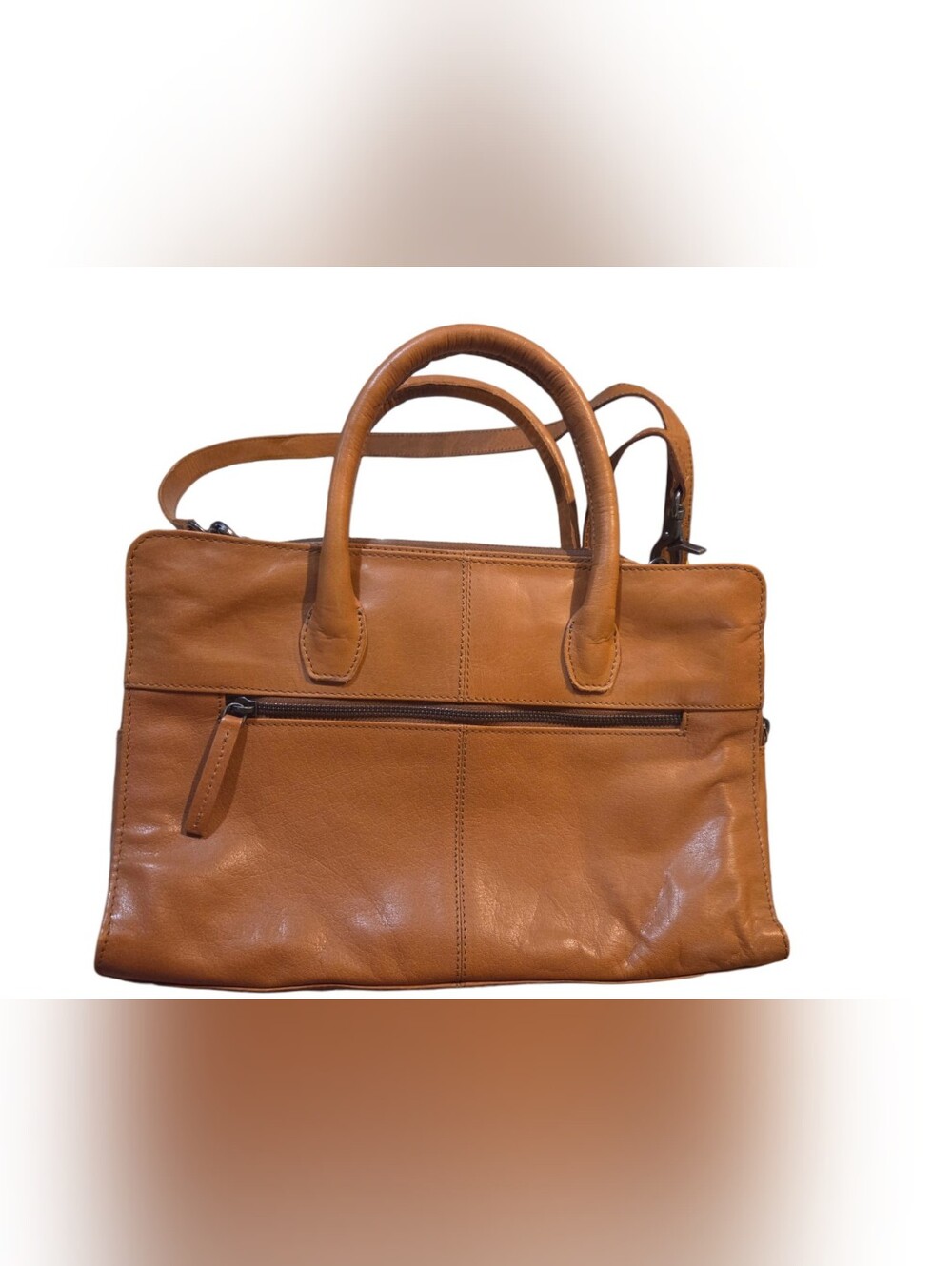 Spikes & Sparrow Cognac Leather Double Rolled Carrying Handles w/Crossbody Strap